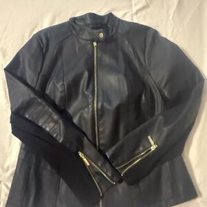 Lane Bryant Black Leather Jacket with Silver Accents